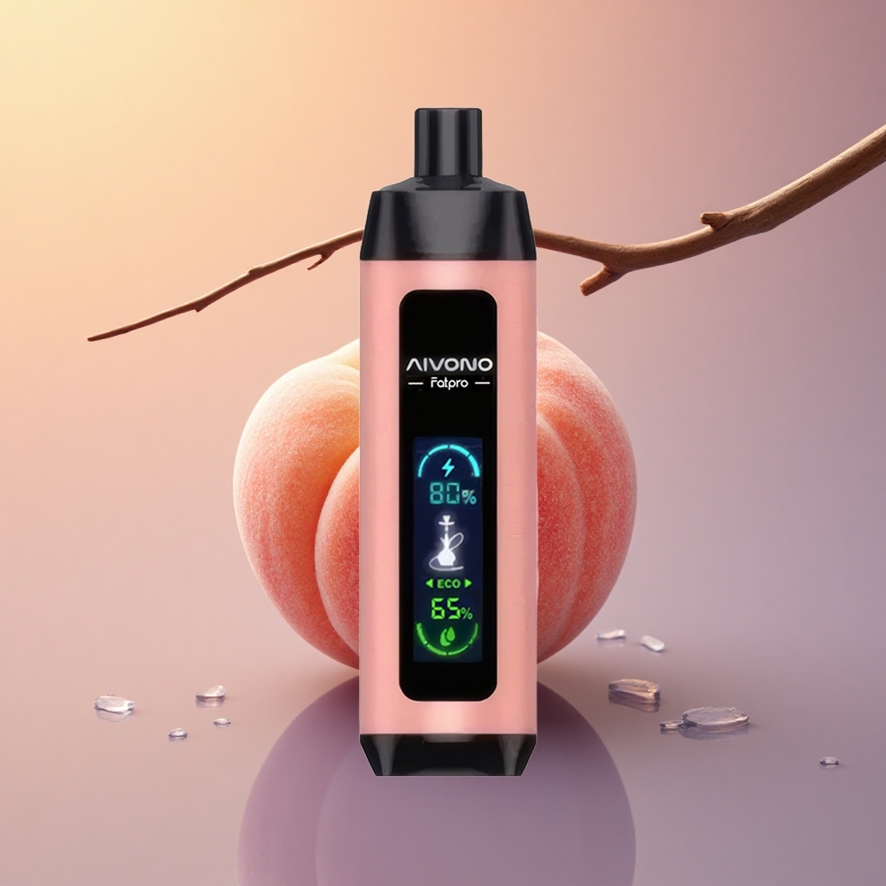 Aivono Aim Fatpro 22000 Puffs خوخ مثلج بنسبة 5% نيكوتين و 28 مل عصير إلكتروني و 600 مللي أمبير