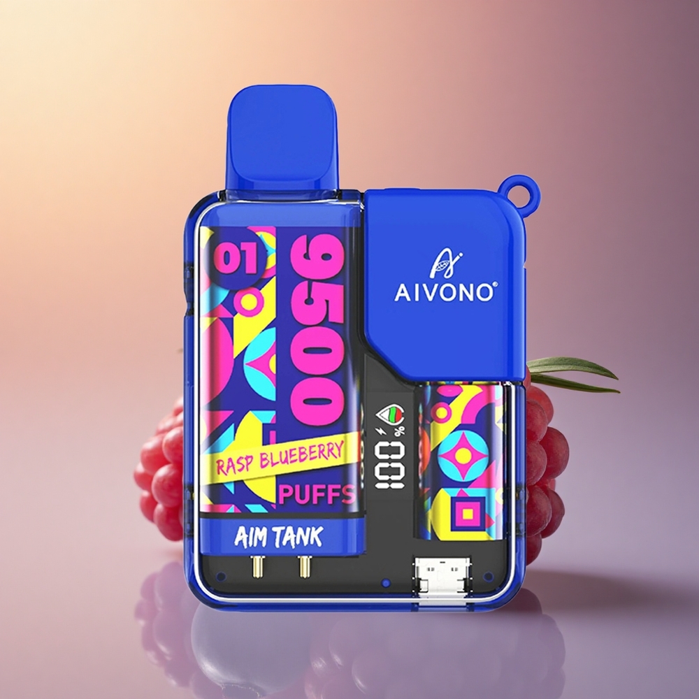Aivono Aim Tank 9500 Puffs توت أزرق مع 5% نيكوتين و 650 مللي أمبير في الساعة